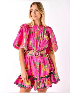 FARM RIO - Women’s Delicate Fruit Garden Mini Dress (pink/fuchsia) L